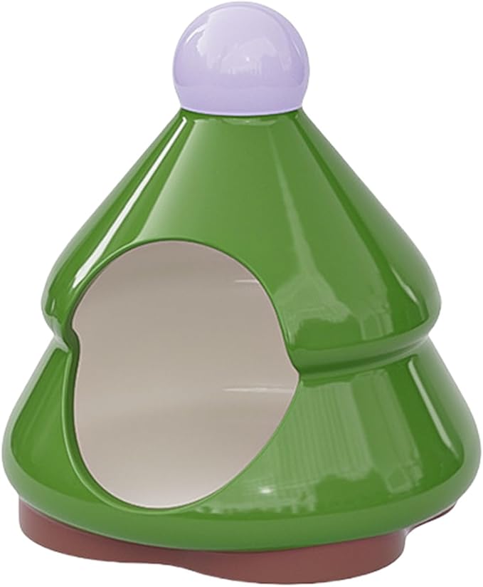 Ceramic Hamster Hideouts, Pine Tree Shaped Cave, Waterproof Habitat House, Cozy Bed Design, Sturdy Pet Shelter, Ideal for Chinchilla, Squirrel, Hedgehog, Hamster, 5.51x5.51x6.3 Inches