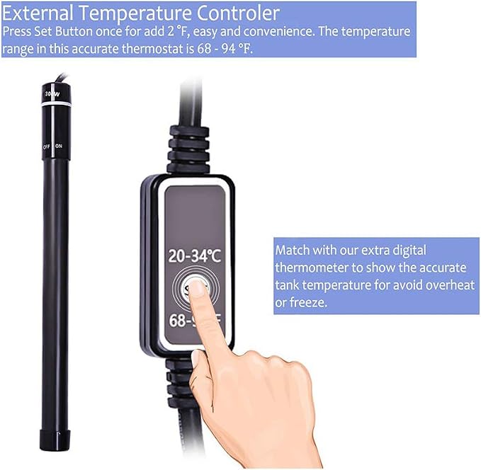 MQ Titanium Alloy 500W Aquarium Heater for Salt and Fresh Water, Digital LED Display Submersible Heater with External Thermostat Controller, for Fish Tank 70-80 Gallon