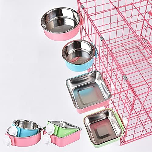 Luck Dawn Crate Dog Bowl, Stainless Steel Removable Hanging Food Water Bowl Crate Coop Cup,Pet Cage Bowls with Bolt Holder for Dog, Puppy, Cat, Rabbit, Bird,Small Animals (Large (Pack of 2))
