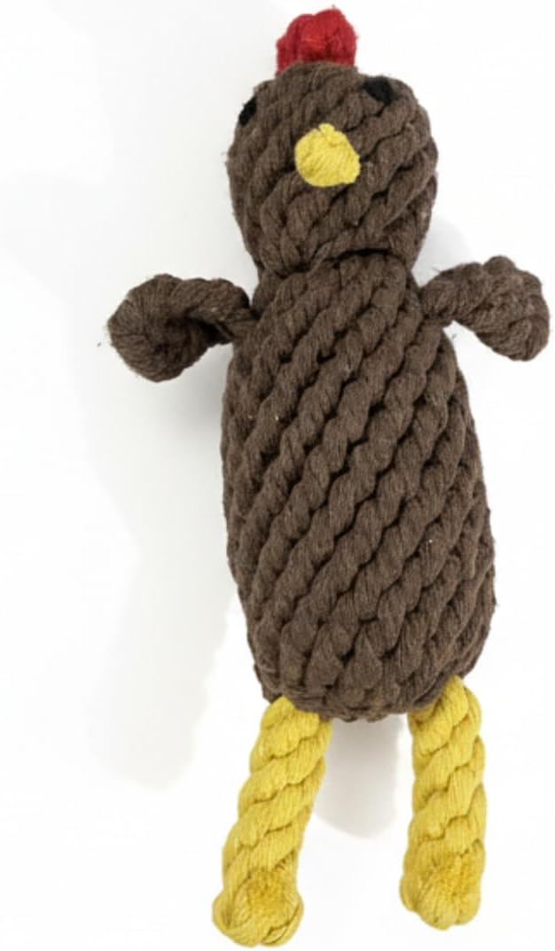 Tommie the Turkey Dog Toy 7 Inch Tall Handmade Eco Cotton Rope Small Dog Turkey Toy for Dogs Made with Natural, Non-Toxic Dyes - Great for Puppy Teething Toys for Small Dogs