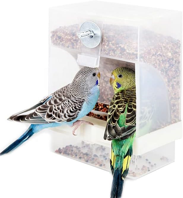 2-Pack No-Mess Automatic Bird Feeder Parrot Feeder Cage Accessories Supplies for Feeder Integrated Automatic Box Parakeet Canary Cockatiel Finch (2pcs)