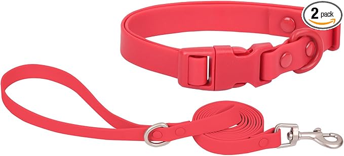 Ovale Waterproof Dog Collar Leash Combo Set, Durable and Easy to Clean, for Small Dogs.(S, Red)