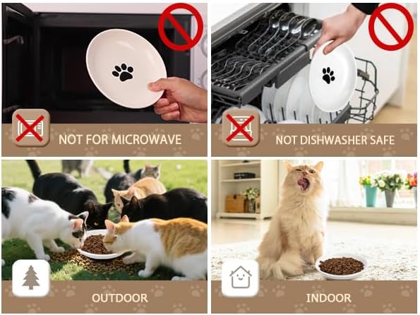 Cat Bowls for Indoor Cats, 8 Anti Whisker Fatigue Cat Food Bowl, No Spill Cats Dishes for Food and Water, Ceramic Kitten Bowls Shallow Wide Plates for Pets, Non-Slip Base, with 4 Spring Toys