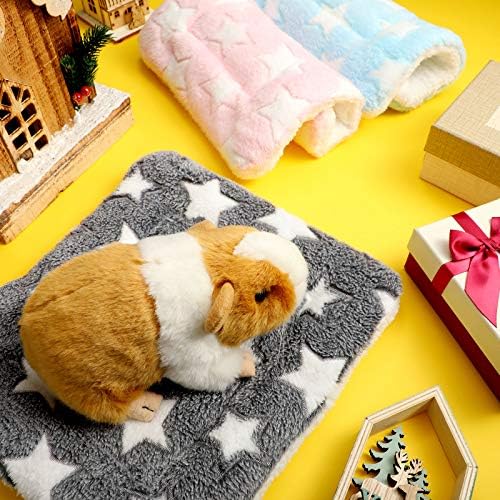 Jetec 3 Pcs Bunny Guinea Pig Beds Soft Bunny Mats Warm Guinea Pig Mat Small Animal Bed Pads Fleece Sleeping Pads for Indoor Rabbit Hamster Squirrel Hedgehog Chinchilla(Fleece,Star,Blue)