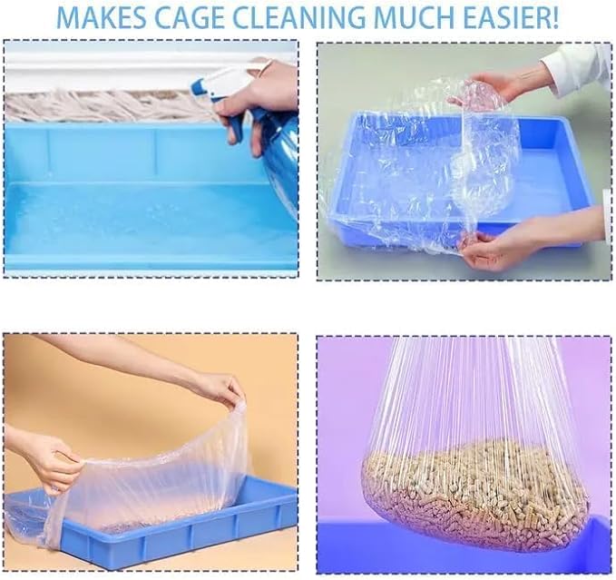 Tfwadmx 50 Pcs Disposable Rabbit Cage Liner, 27"x19" Clear Plastic Bunny Cage Tray Liners,Guinea Pig Toilet Film Liner Bag for Ferret,Hamster,Hedgehog,Birds and Small Animals