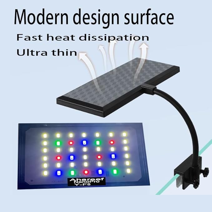 Mini Clip-On Aquarium Light 8W Full Spectrum LED for Nano & Betta Fish Tanks, Timer & 10-Level Dimmer, Freshwater Planted Desk Aquariums 1–5 Gallons