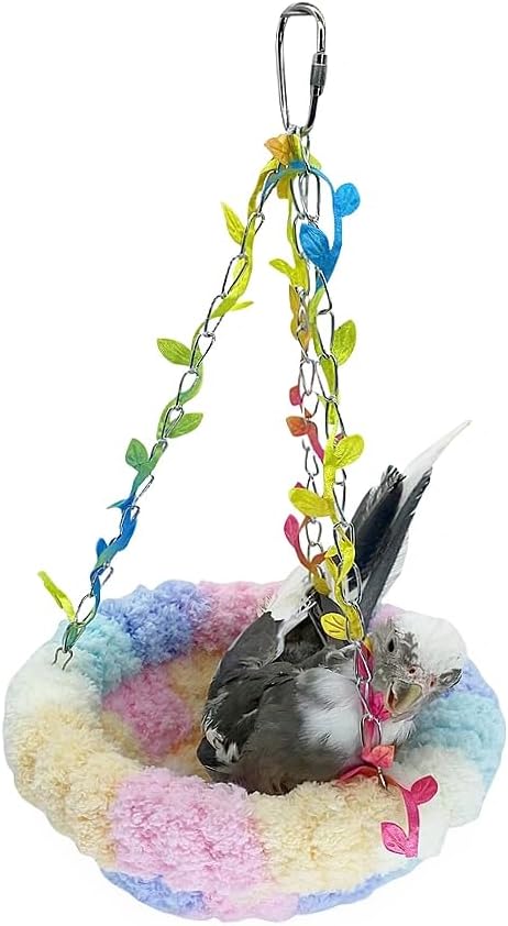 Hanging Bird Hammock for Cage Warm Plush Hanging Bird Bed Bird Snuggle Hut Parrot Hanging Sleeping Bird House for Parakeet, Conure, Budgie, Cockatiel, Lovebird, Finch, Hamster-Pink
