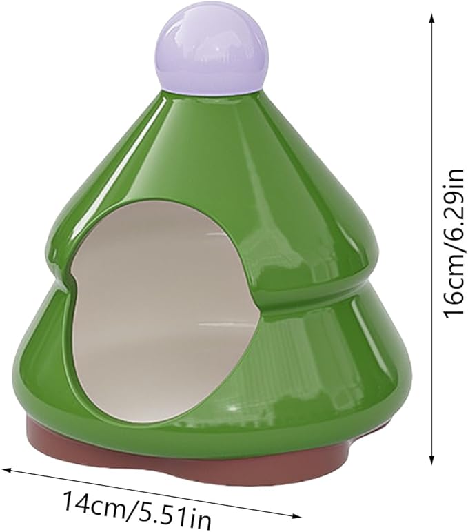 Ceramic Hamster Hideouts, Pine Tree Shaped Cave, Waterproof Habitat House, Cozy Bed Design, Sturdy Pet Shelter, Ideal for Chinchilla, Squirrel, Hedgehog, Hamster, 5.51x5.51x6.3 Inches