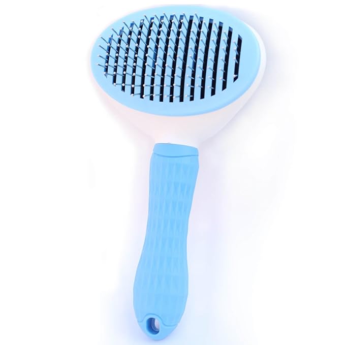 Self Cleaning Slicker Brush with massage particles, suitable for cats, dogs with long and short fur, Blue
