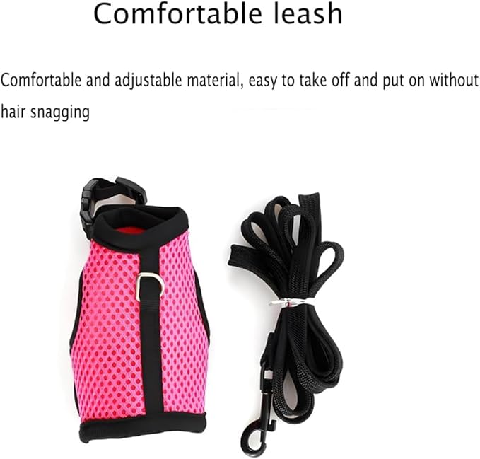 Bunny Harness with Leash Escape Proof,Soft Rabbit Mesh Vest Adjustable Buckle for Ferret Guinea Pig Hamster Walking Small Animal Pets Rat, Red L