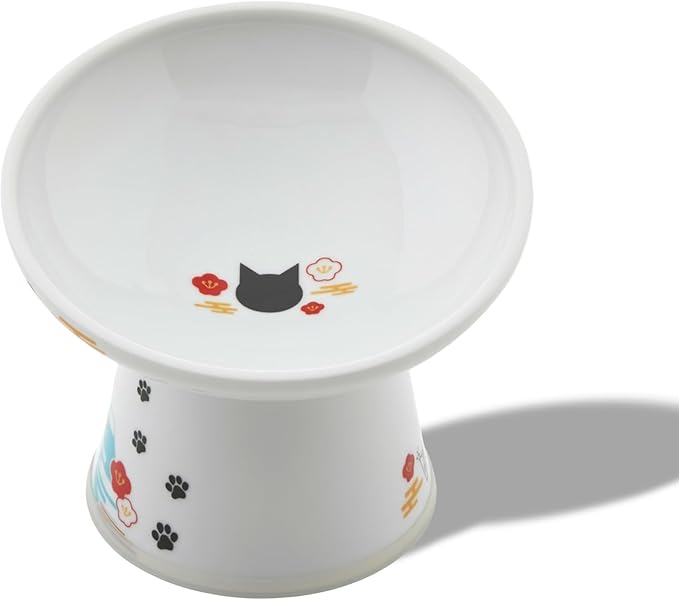 Necoichi Raised Cat Food Bowl – Ceramic Elevated 15° Tilted cat Bowl for Whisker & Neck Fatigue, Dishwasher & Microwave Safe, Non-Slip Anti-Vomiting Design (Fuji, Extra Wide Tilted, 1.5-Cups Capacity)