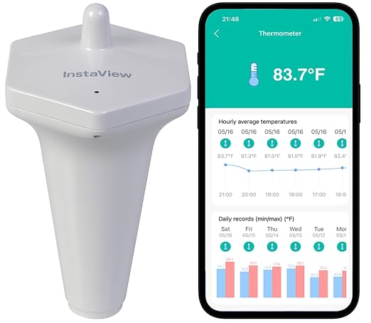 Pool Thermometer Floating Easy Read with Phone App – App Alerts, Accurate Long-Range 1K ft WiFi Wireless Digital Swimming Pool Water Thermometer for Indoor Outdoor Pools, Aquarium and Fridge