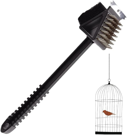 Ouliget 3-in-1 Bird Cage Cleaning Brush,Multi-Function Brush Poop Remover Shovel Cleaning Brush Tools,Pet Cages Accessories Scraper and Scrub Pad in One Tool
