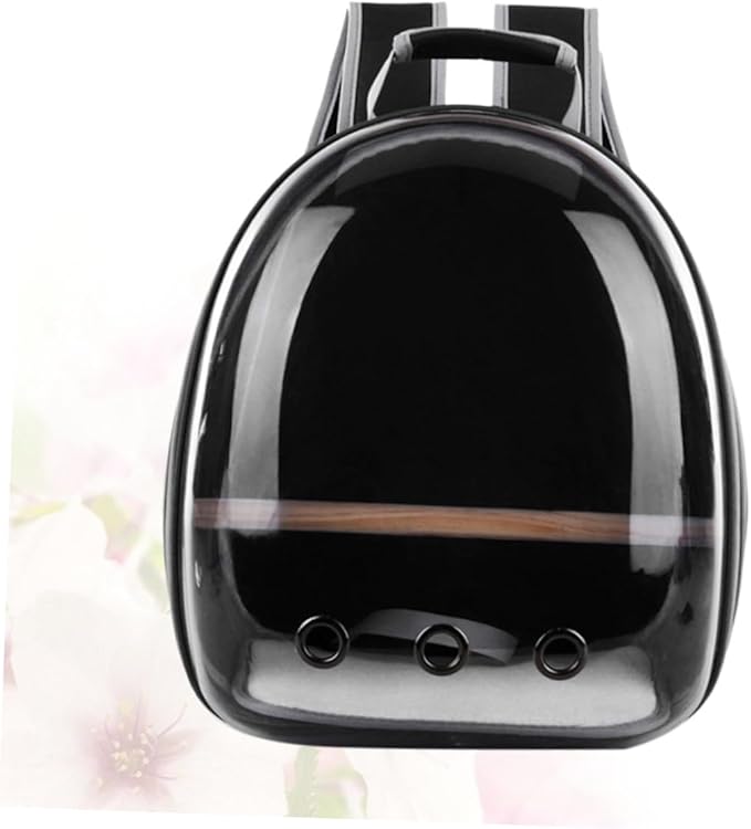 MERRYHAPY Portable Parrot Backpack with Transparent Window and Wooden Bar Breathable Pet Carrier for Outdoor Travel Black Comfortable Design for Birds and Pets