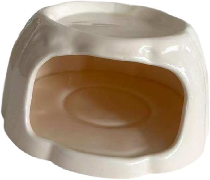 Hamster House Ceramic Hideout Small Animal Food Bowl Pudding Shaped Decorative Habitat Suitable for Hamster Cage Pet Gift Home Decoration, Light Orange