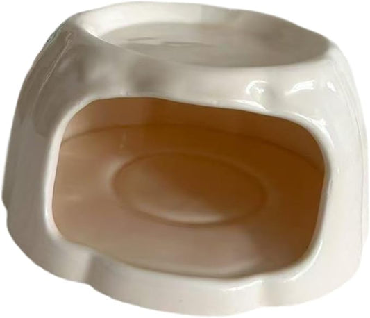 Hamster House Ceramic Hideout Small Animal Food Bowl Pudding Shaped Decorative Habitat Suitable for Hamster Cage Pet Gift Home Decoration, Light Orange