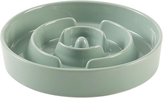 Havniva Ceramic 1.6 Cup Slow Feeder Dog Bowl for Medium and Large Breed, 8.2inch Puzzle Dog Food Dish, Anti-Gulping, Stop Bloat, Preventing Choking (Single Bowl-Light Green)