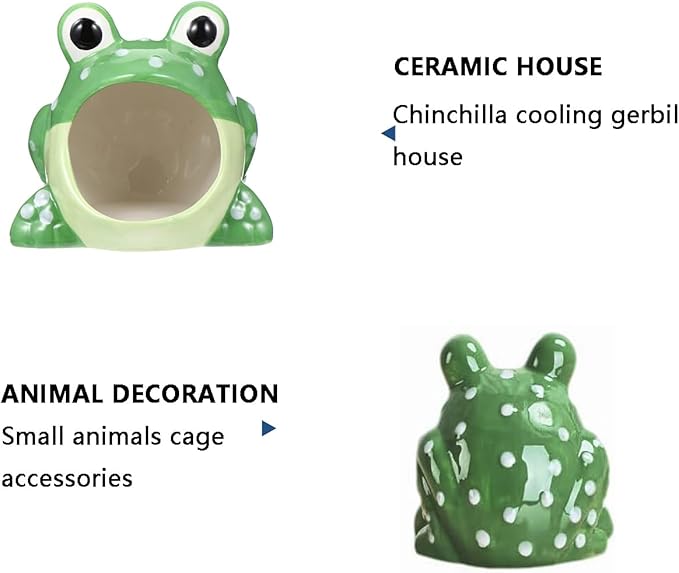 Hamster Hideout, Ceramic Hamster House, Frog Shape Chinchilla Cooling Gerbil House, Small Animal Decoration Cage Accessories