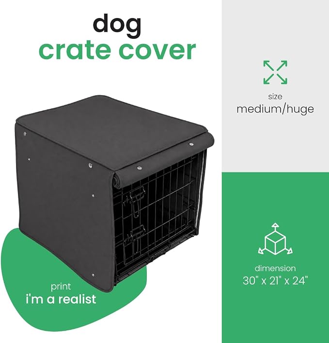 Molly Mutt I'm a Realist Dog Crate Cover, 100% Cotton Canvas Cover with 2 Roll-Up Panels, Ideal for Dog or Cat Crate, Durable, Washable, and Free of Harmful Chemicals, 30" x 21" x 24"