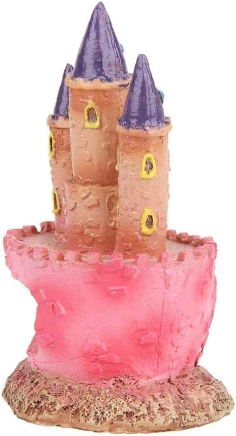 Pink Resin Aquarium Castle Decor, Fish Tank Cave Hideout for Betta Fish, Shrimp, Cichlids - Princess Style Ornament Safe for Freshwater & Saltwater Tanks, Medium Size