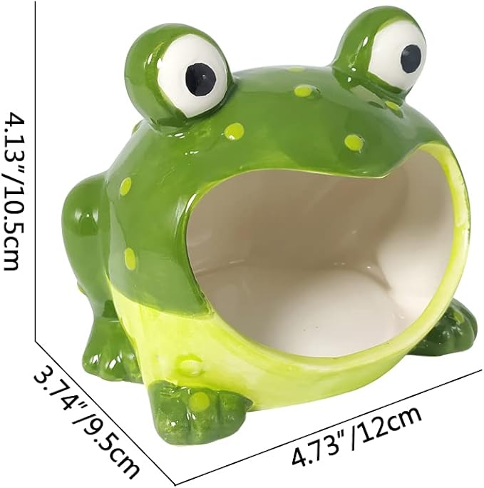 Hamster Ceramic Hideout and House-Small Animal Hut-Cute Frog Hide Habitat for Small Pet