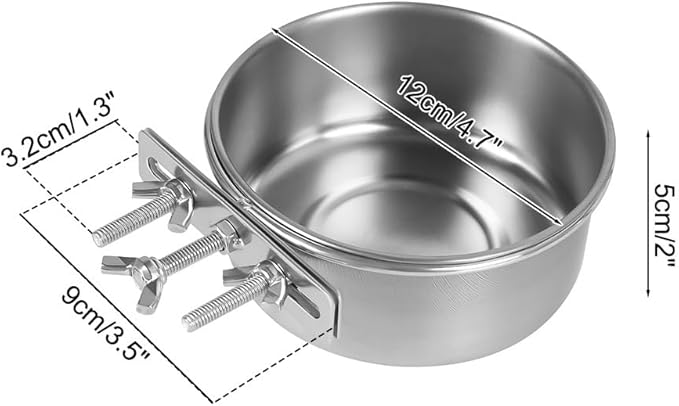 Bird Feeding Dish Cups,Stainless Steel Birdcage Coop Water Feeder with Clamp Holder for Birds,Parrots,Cockatiel,Parakeet,Macaw,Finches, Lovebirds,Small Animals