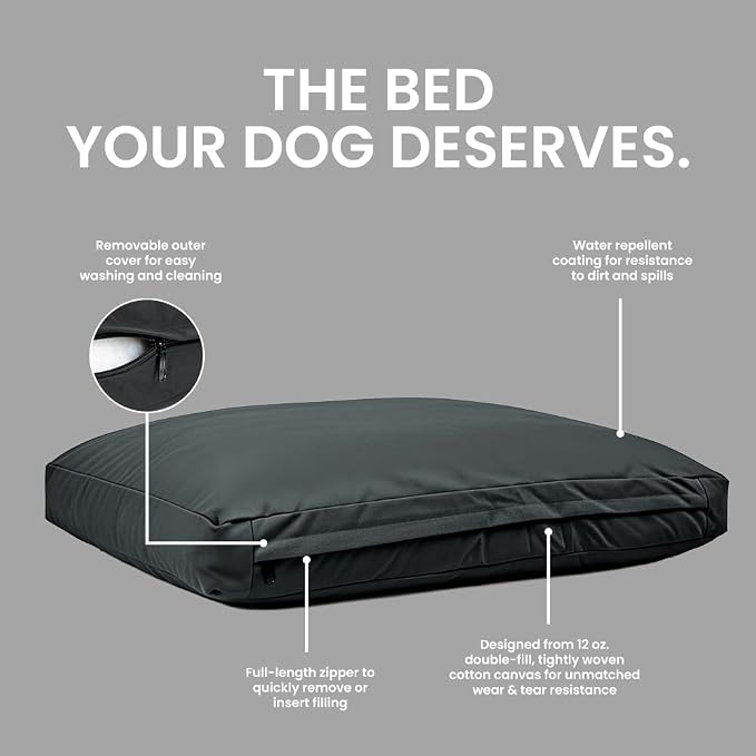 WHITEDUCK Outdoor Dog Bed Heavy-Duty 12oz Canvas, Water-Repellent Cotton, Machine Washable Removable Cover with Full-Length Zipper, Dog Bed for Large Dogs & Crate, (Black) 36" Lx27 Wx4.3 th (L)