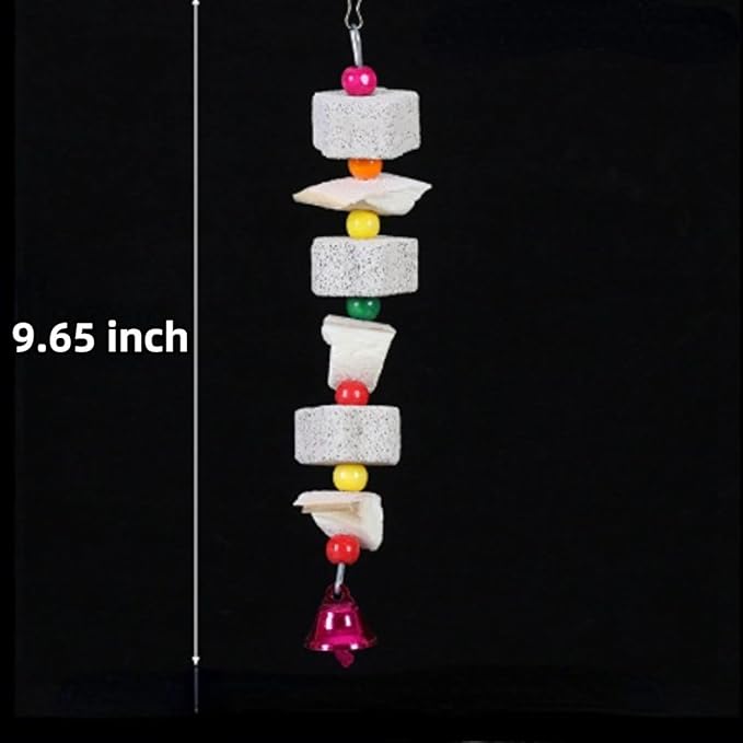2Pcs Bird Beak Calcium Stone Lava Block Chew Toy Grinding Teeth Natural Minerals with Bell for Parakeet Conure Lovebird Cockatiel Finch Canary Hamster Chinchilla Rabbit (Large)