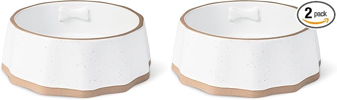 Fringe Studio Speckled Bone Medium Sculpted Ceramic Pet Bowl W/Exposed Clay (7" Diameter x 2.5" H, 26 fl.oz.), PetShop Collection (779MD001) (Pack of 2)