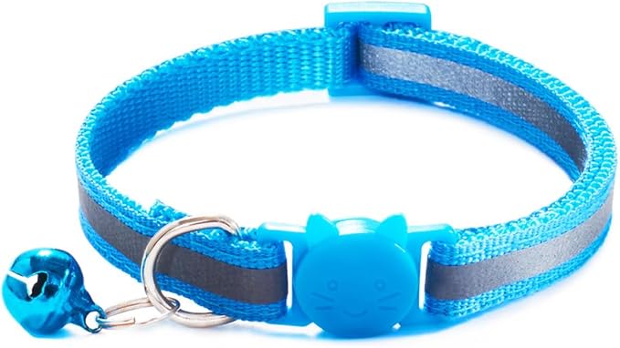 Reflective Cat Collar Breakaway with Bells, 2 Pack Pet Cat Collar Adjustable 7.5-12.5 Inch (Sky Blue)