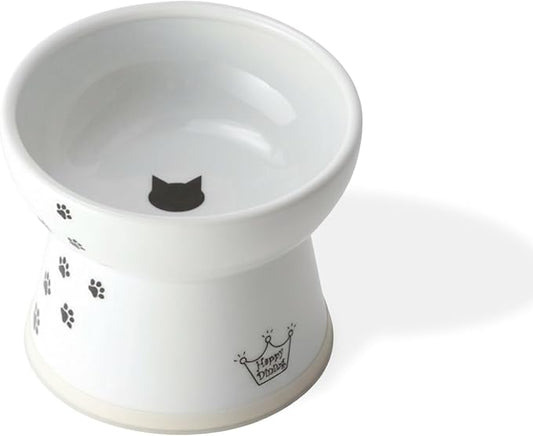 Necoichi Raised Cat Food Bowl – Ceramic Elevated Cat Bowl for Whisker & Neck Fatigue, Dishwasher Microwave Safe – Non-Slip & Anti Vomiting Ergonomic Design (Cats, Large)
