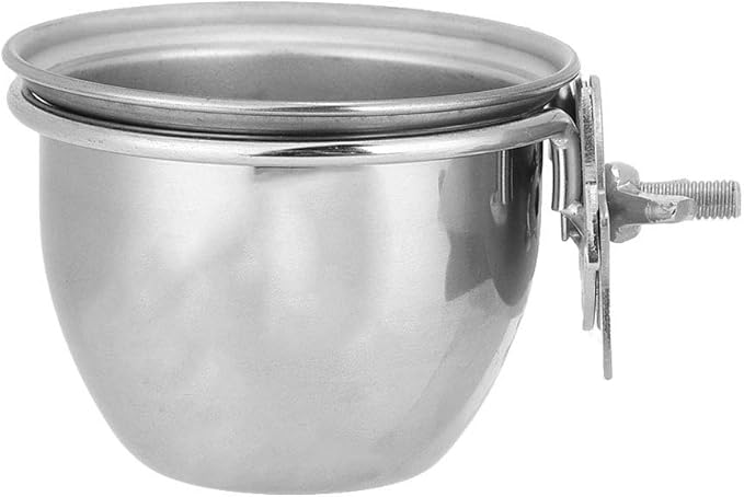 Stainless Steel Parrot Food Water COOP Cup Bird Feeding Dish Feeder CLAMP Holder for Birds (7.5CM)