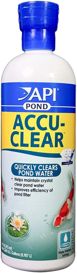 API Pond ACCU-Clear (16 fl oz) Water Clarifier - Improves Filter Efficiency | Quickly Cleans Cloudy Pond Water - Treats Up To 2,400 Gallons - Safe for Pets & Wildlife - Weekly Maintenance or As Needed