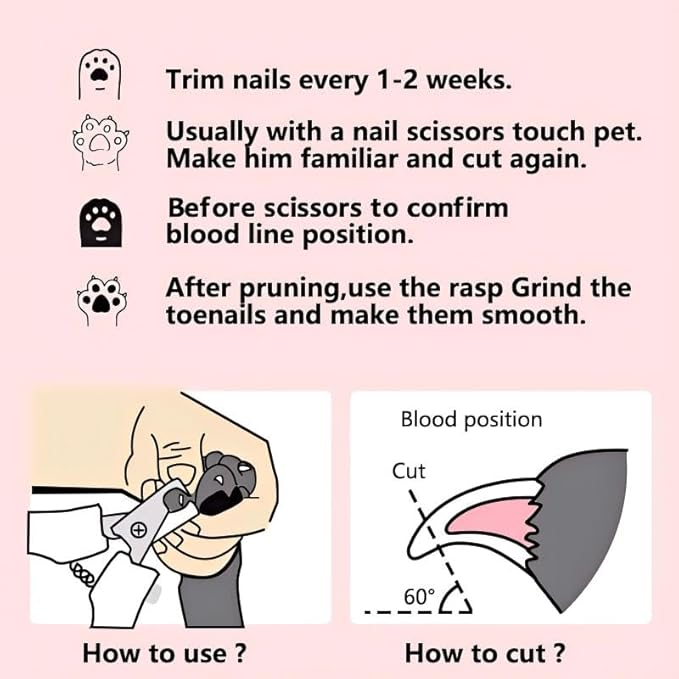 Kimono Art Dog & Cat Pets Nail Trimmers and Clippers, Professional Claw Care Grooming Tool for Pets, Avoid Over Cutting Bloodlines, Pink, for Small Dogs and Cats