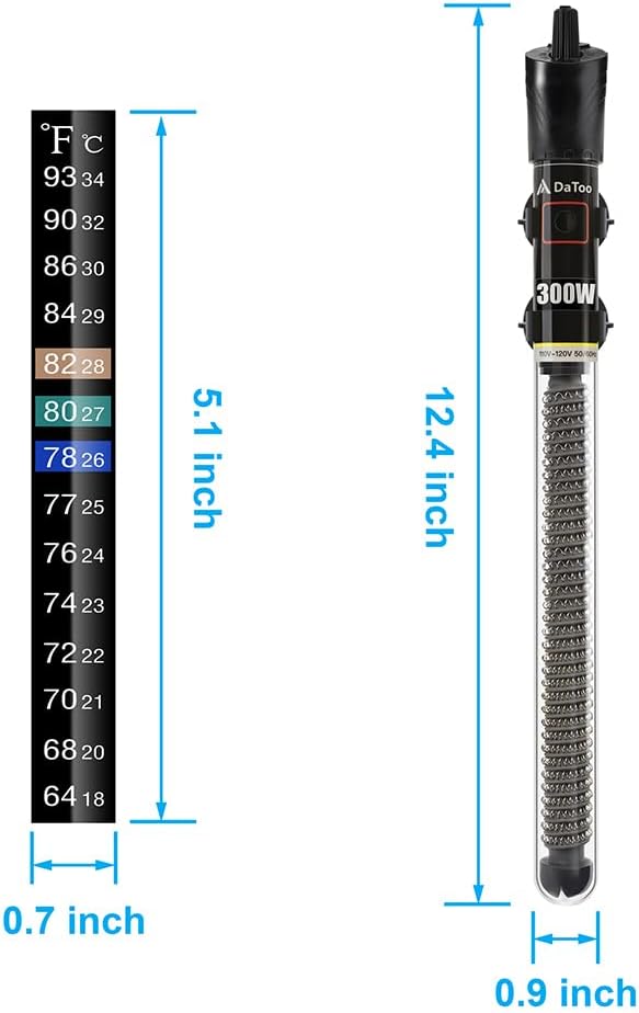 DaToo Mini Aquarium Heater 300W Small Fish Tank Heater 300 Watt with Free Thermometer Sticker(300W)