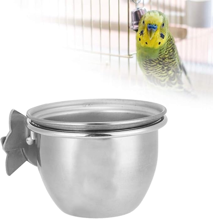 Stainless Steel Parrot Food Water COOP Cup Bird Feeding Dish Feeder CLAMP Holder for Birds (7.5CM)