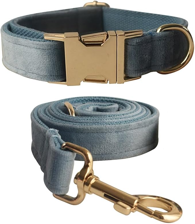 Velvet Dog Collar and Leash Set with Quick Release Metal Buckle | Bright & Stylish Leash and Collar Set, Soft Heavy Duty Pet Collars Adjustable for Samll Medium Large Dogs or Cats