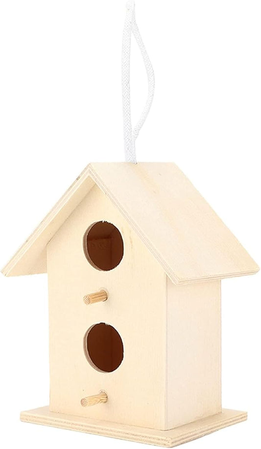 2PCS Bird Houses for Outside, Wooden Birdhouse Hanging Birdhouse Bird Nest Box Unfinished Bird Houses Hanging Wooden Birdhouse Wooden Bird Houses to Paint with Two Holes for Small Bird (#a)
