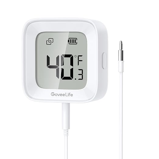GoveeLife Bluetooth Refrigerator Thermometer with LCD Disaplay, 1-Pack | Freezer alarm fridge monitor with app alerts & anti-false, 197ft range, 2-yr data export. For freezer/fish tank/hot tub