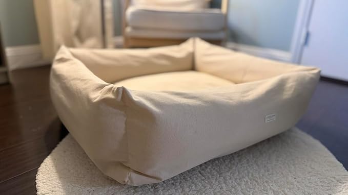 Rectangular Natural Cotton Canvas Dog Bed with Raw Cotton Insert – Eco Friendly Pet Bed with Removable Washable Cover, Breathable Cushion for Dogs & Cats (Natural, XXX Large 53" × 40" × 8")