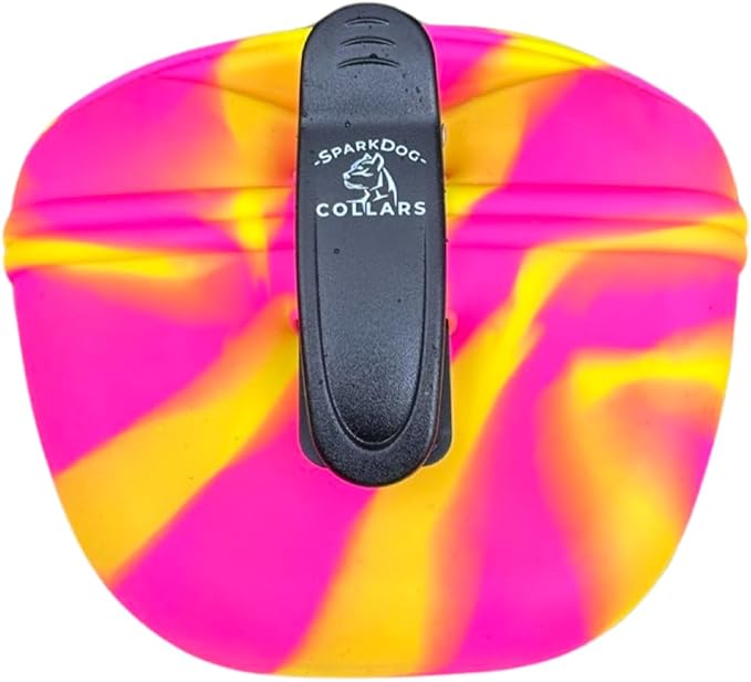 SparkDog K9 Snack Sack – Clip-On Silicone Dog Treat Pouch with Magnetic Closure, Hands-Free Training Bag for Walks, Obedience, Agility, Puppy & Dog Training Accessories (Pink Swirl)