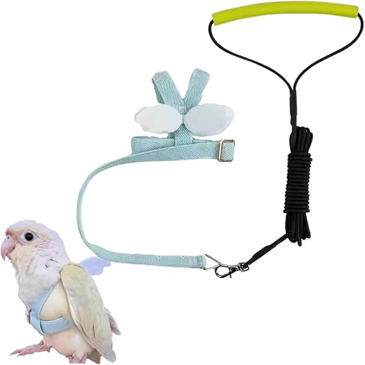 Pet Parrot Bird Harness and Leash, Adjustable Training Design Anti-Bite, Bird Nylon Rope with Cute Wing for Lovebird Budgie African Grey Macaw Conure (Light Blue,XS)
