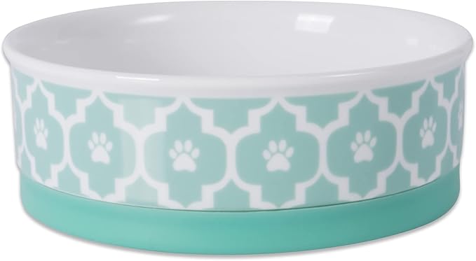 Bone Dry Lattice Collection Pet Bowl & Canister, Single Dish, Medium 6x2", Aqua
