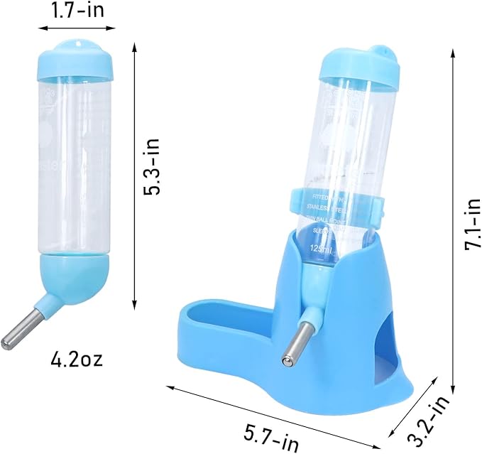 3 in 1 Hamster Hanging Water Bottle Pet Auto Dispenser with Base for Dwarf Hamster Mouse Rat Hedgehog (125ML, Blue)
