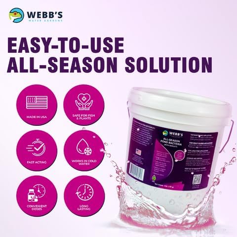 Webb's Water Gardens All-Season Pond Bacteria with Barley Packets - Supports up to 1000 Gallons - 12 Packets for Easy Application - 5 Pounds - Ideal for Clearing Pond Water and Maintaining Fish Health