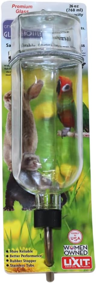 Lixit® Chew Proof Flat Sided Water Bottles for Rabbits, Ferrets, Rats, Birds, Hamsters, Guinea Pigs, Chinchillas Gerbils and Other Small Animals - Made in USA (Clear, 26 Ounce)