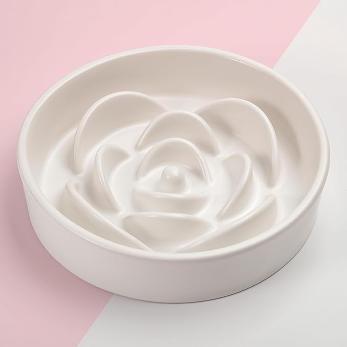 8.26 in White Ceramic Slow Feeder Dog Bowl for Medium and Large Breed,Pet Feeding Dog Food Water Dish Heavy Wighted,Puppy Bowl for Fast Eaters,Puzzle Slow Eating Dish Modern Maze