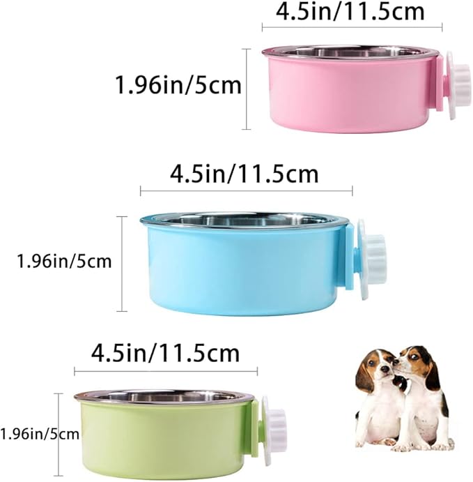 Crate Dog Bowl,Removable Stainless Steel Water Food Feeder Bowls Crate Coop Cup,Pet Cage Bowls with Bolt Holder for Cat, Puppy, Birds, Rats, Rabbits Small Animals ((Blue+Green+Pink) Round, Samll)