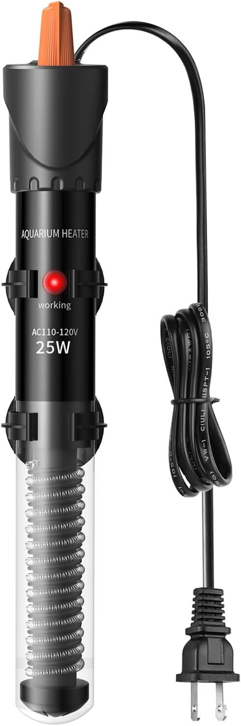 HiTauing Aquarium Heater 25W, Adjustable Knob Fish Tank Heater with 2 Powerful Suction Cups, Submersible Betta/Turtle Tank Heater for Freshwater and Saltwater Tanks