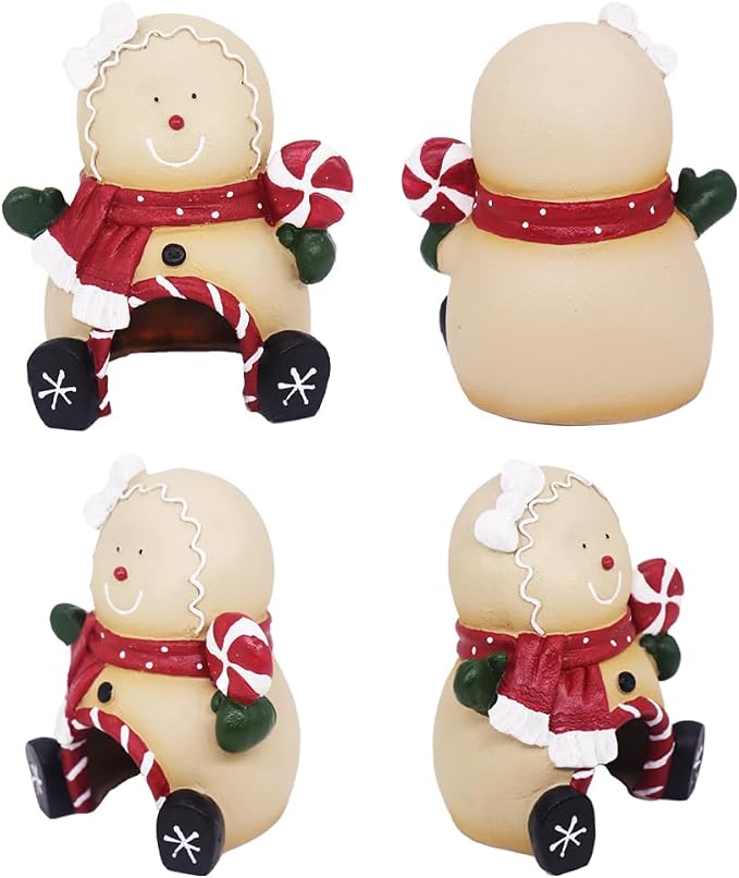 Ulifery Christmas Ornament Gingerbread Man Aquarium Decorations for Betta Hiding in 5-30 Gallon Fish Tank, Khaki and Red